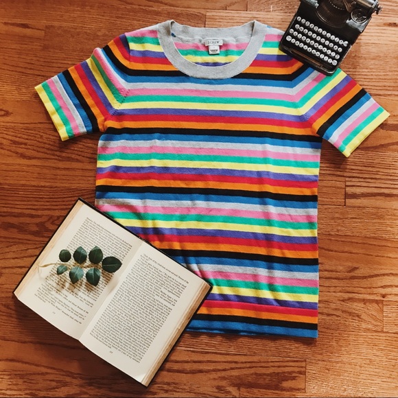 J. Crew Sweaters - J. Crew Rainbow Striped Short Sleeve Sweater